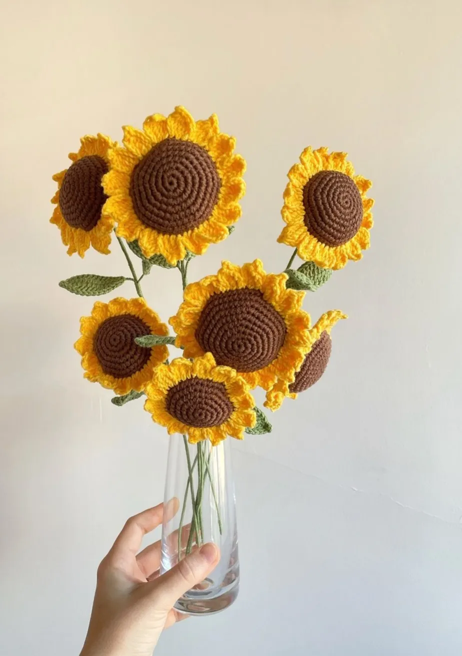 Crochet Sunflower Bouquet in Vase