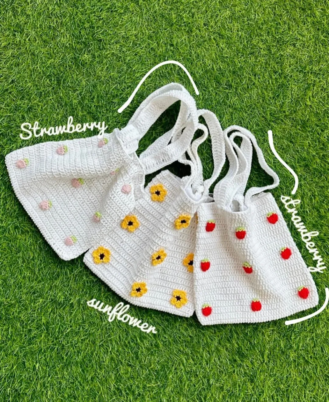 Crochet Strawberry and Sunflower Bags