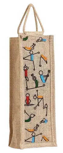 Yoga Pose Jute Wine Bag